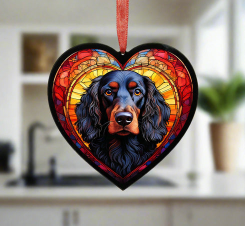 Cocker Spaniel (Working) Black Stained Glass Effect Heart Suncatcher